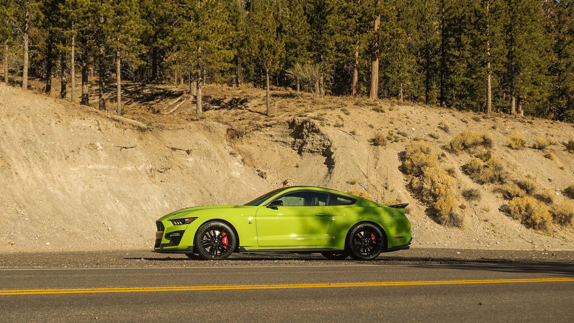 A supercharged Shelby Mustang GT500. 一个增压的Shelby Mustang GT500。