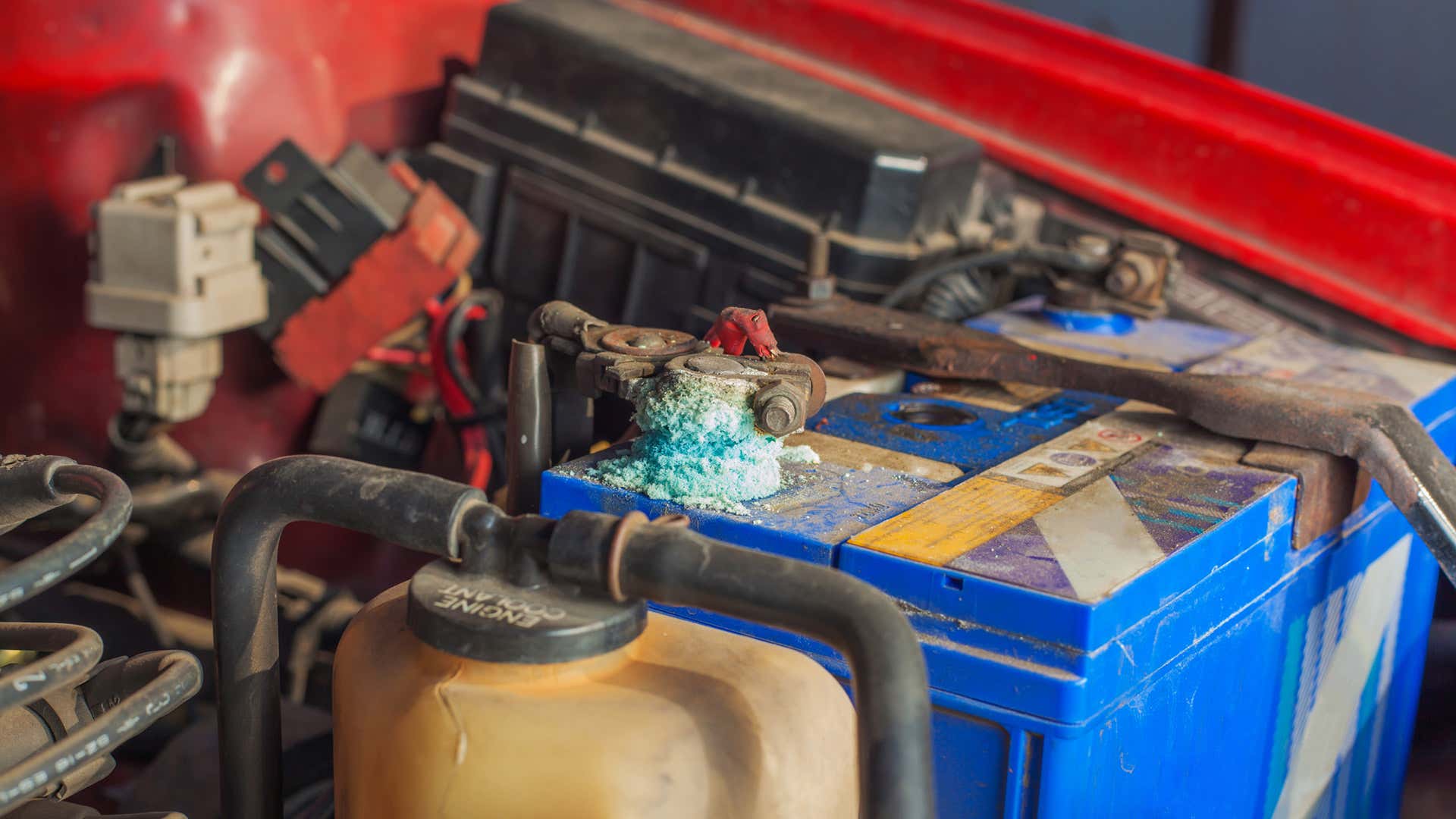 Corroded battery terminals need to be cleaned for the battery to function properly. 需要清洁腐蚀电池端子的电池以正常运行。