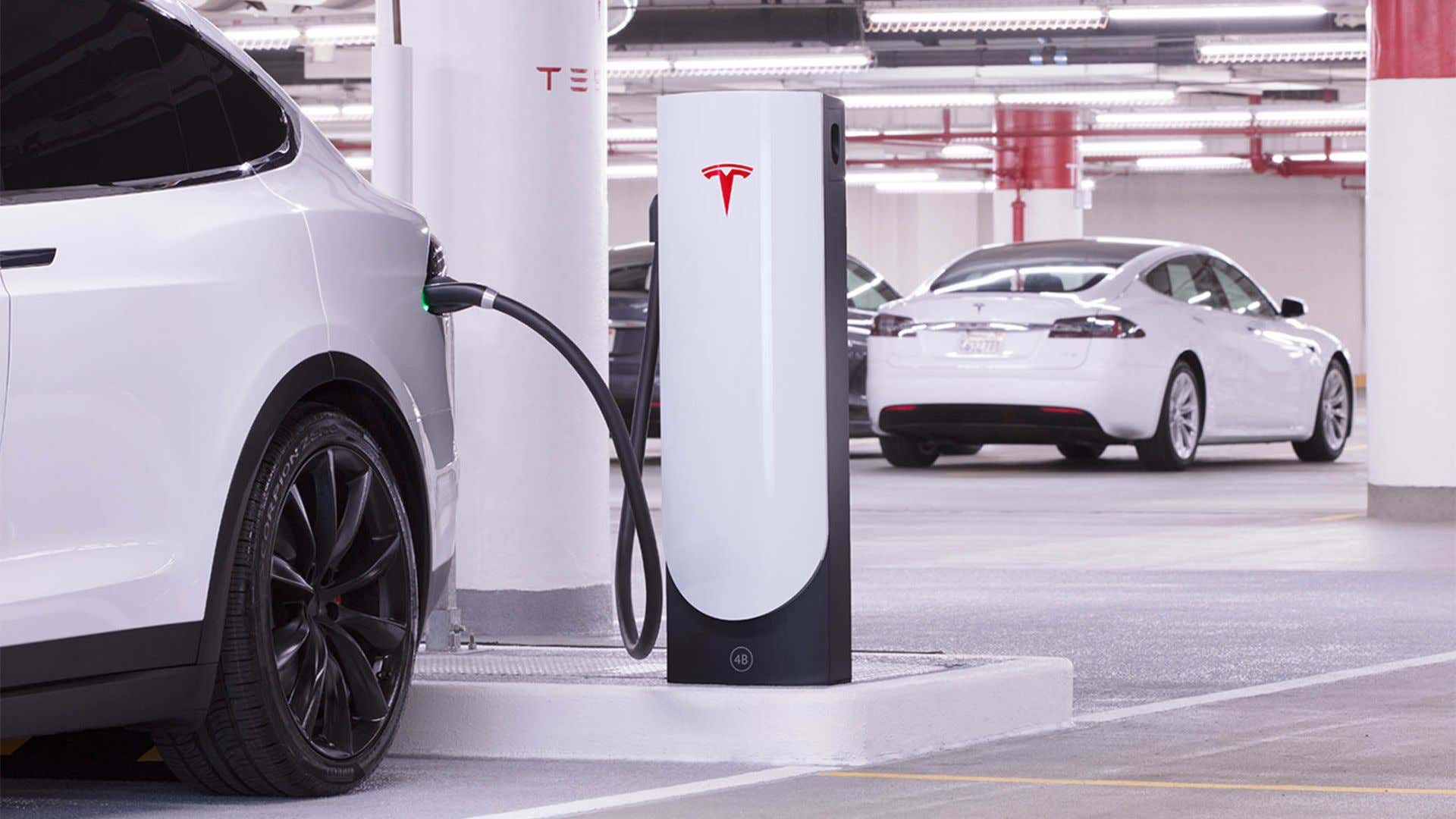 A Tesla Model X and Model S charging. Tesla模型x和模型的充电。